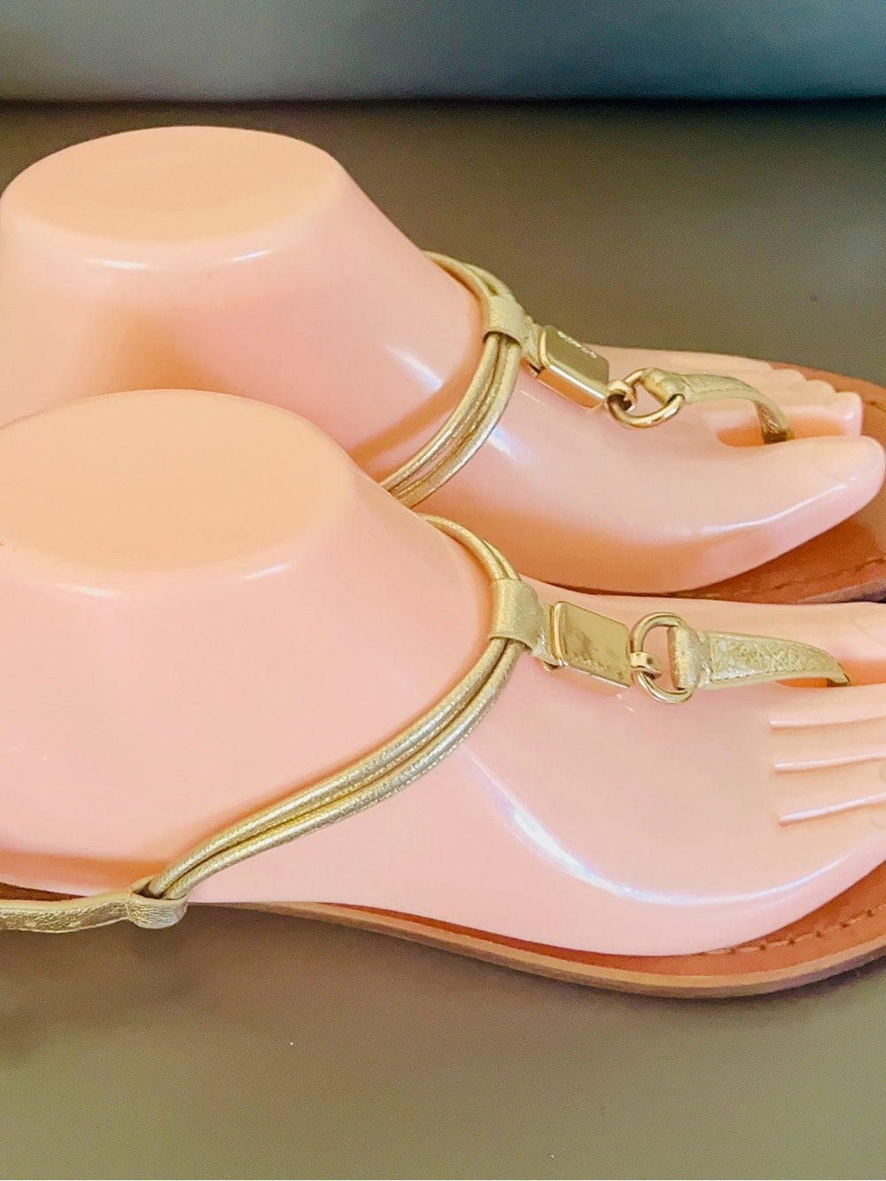Coach Gold Leather T-Strap Sandals with Brown Footbed - Picture 8 of 9